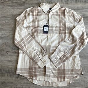Ben Sherman Plaid Button Down Oatmeal Shirt Size Medium NWT